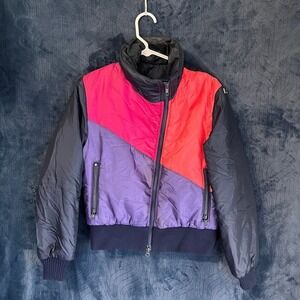 Slalom Vintage 80s Ski Jacket Womens Small Colorblock Puffer Made in USA B9